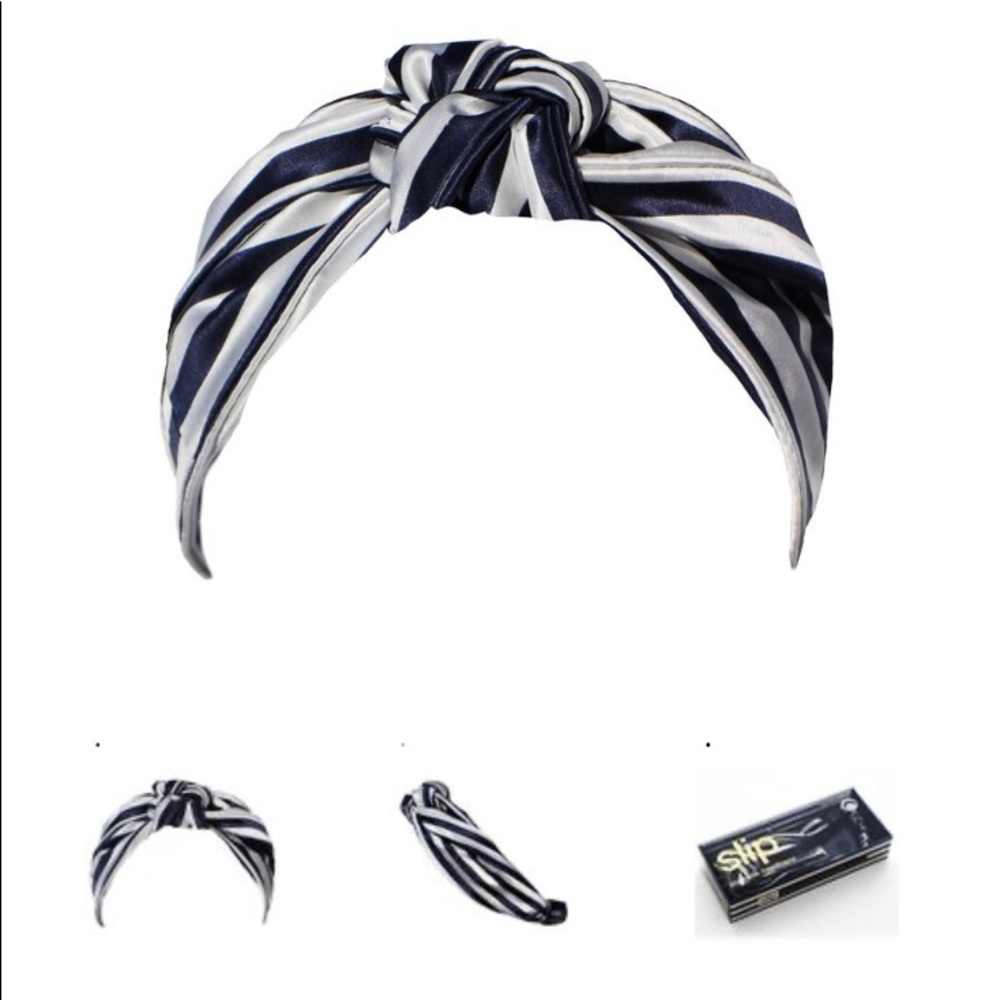 Slip Silk Headband Navy & White Striped